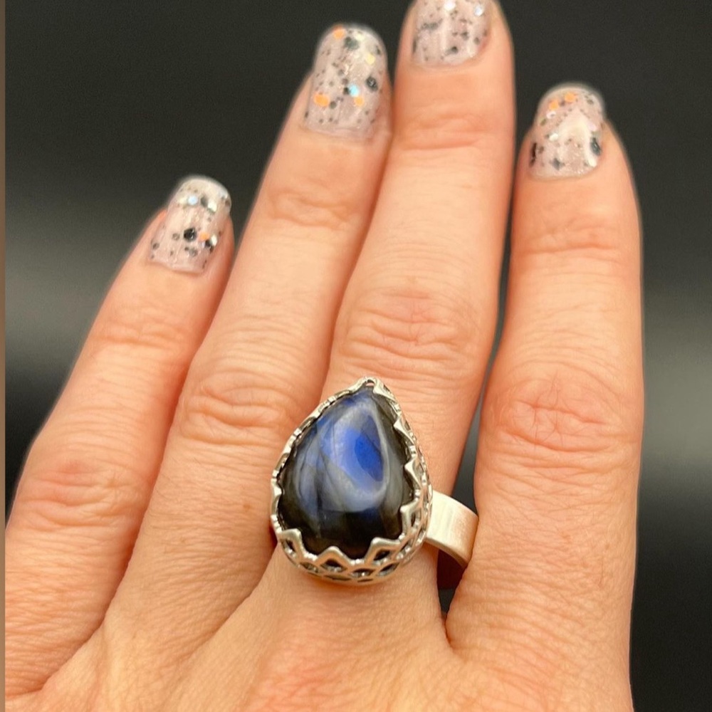 Dragon scale sterling silver handmade labradorite ring size 8 - Picture 2 of 2